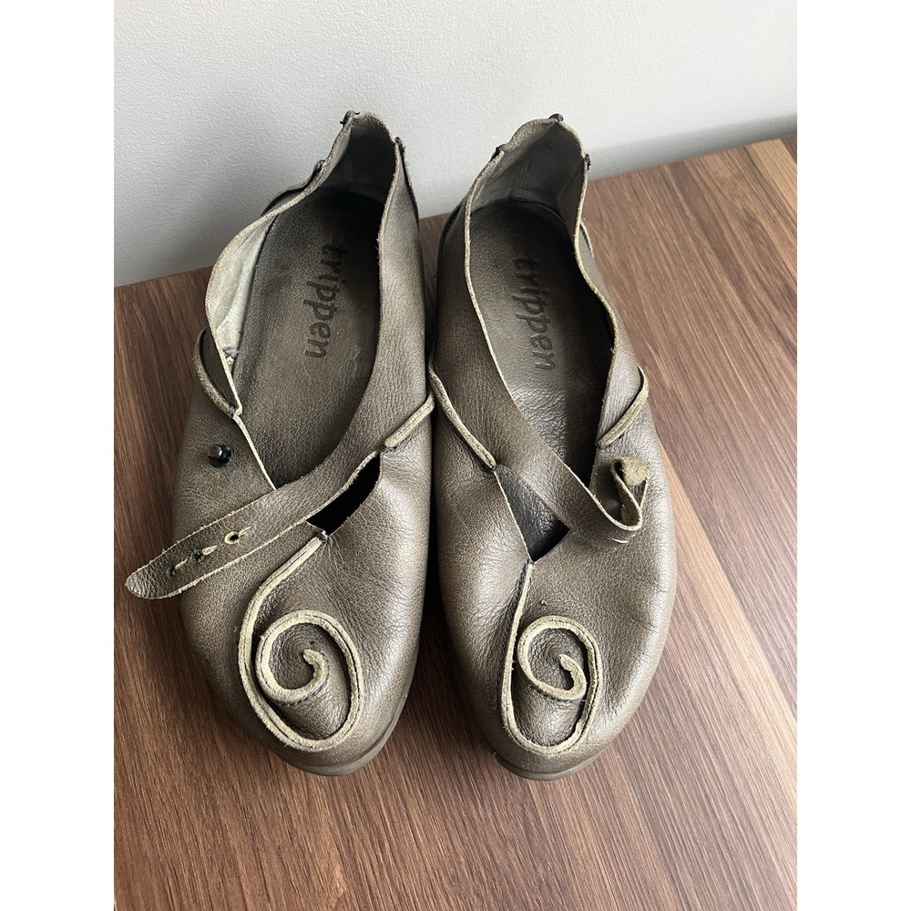 Trippen Schnecke Mary Jane Leather Flats 40 Green Boho Artsy Fairy Spiral Loafer